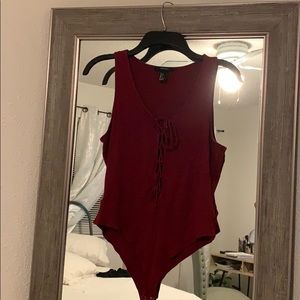 Burgundy Cut Off Sleeves Bodysuit